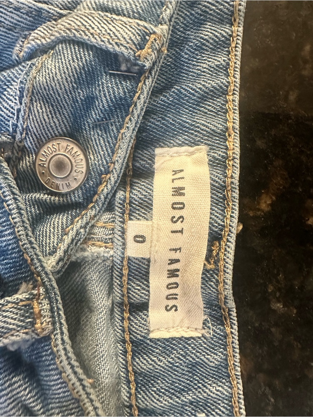 Almost Famous Light Blue Denim Skirt with Branded Button - Picture 3 of 4